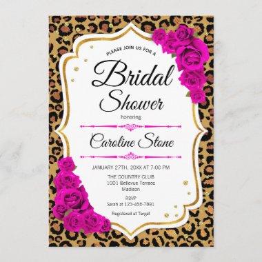 Bridal Shower - Pink Roses Leopard Print Invitations