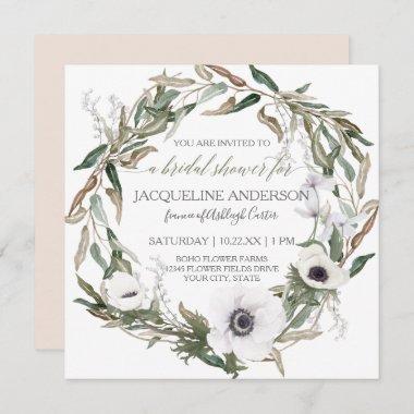 Bridal Shower Pink Rustic Winery Olive Leaf Wreath Invitations