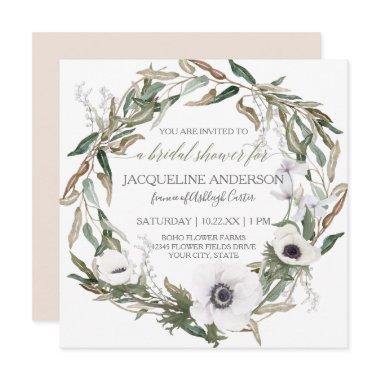 Bridal Shower Pink Rustic Winery Olive Leaf Wreath Invitations