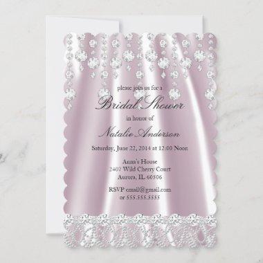 Bridal Shower Pink Silk Diamond Crystal Invitations