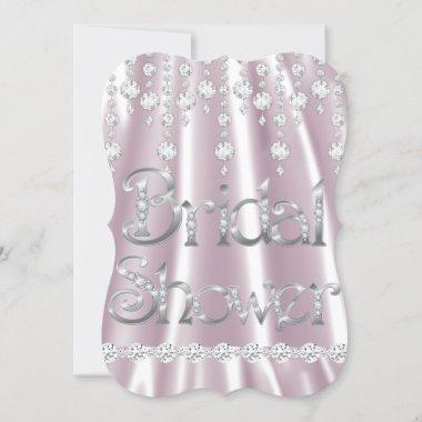 Bridal Shower Pink Silk Diamond Crystal Silver Invitations