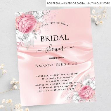 Bridal shower pink silk floral budget Invitations