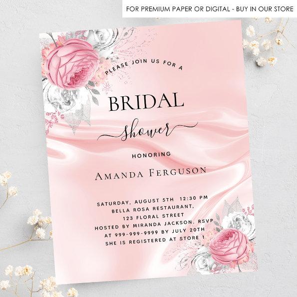 Bridal shower pink silk floral budget Invitations flyer