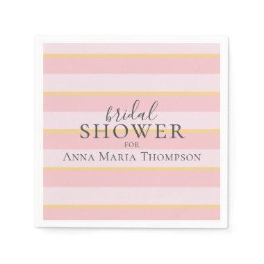 Bridal Shower Pink Stripes Cute Simple Calligraphy Napkins