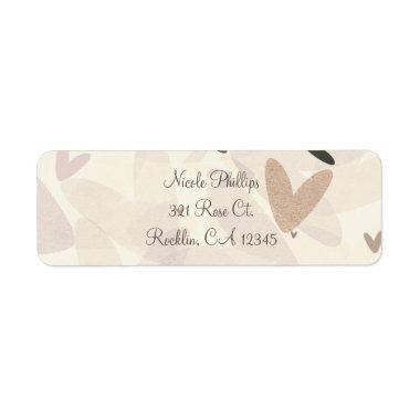 Bridal Shower Pink & Taupe Hearts Chic Invitations Label