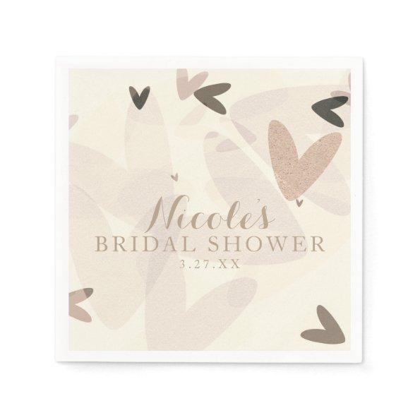 Bridal Shower Pink & Taupe Hearts Chic Party Paper Napkins