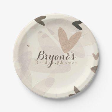 Bridal Shower Pink & Taupe Hearts Chic Party Paper Plates