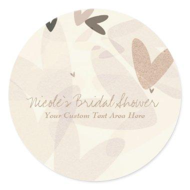 Bridal Shower Pink & Taupe Hearts Custom Favor Classic Round Sticker