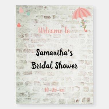 Bridal Shower Pink Umbrella on Brick Custom Board