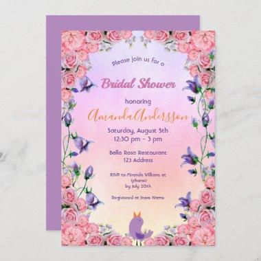 Bridal shower pink violet garden floral bird Invitations