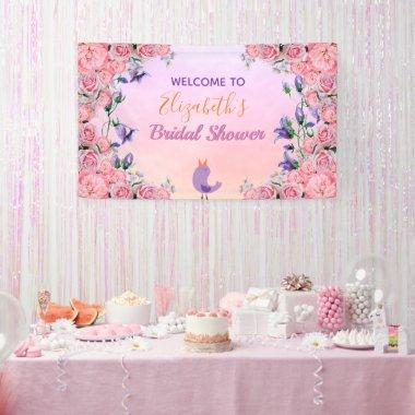 Bridal Shower pink violet garden florals bird Banner