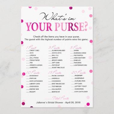 Bridal Shower Pink What 's in your Purse Game Invitations