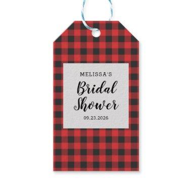 Bridal Shower Plaid Black Red Buffalo Lumberjack Gift Tags