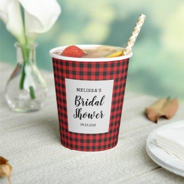 Bridal Shower Plaid Black Red Buffalo Lumberjack Paper Cups
