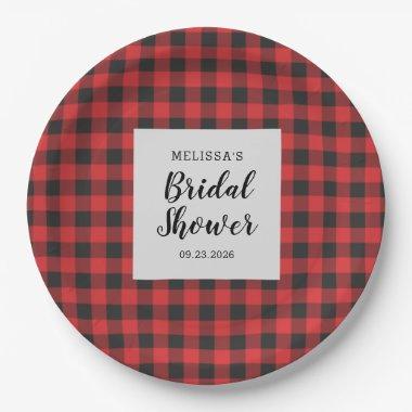 Bridal Shower Plaid Black Red Buffalo Lumberjack Paper Plates