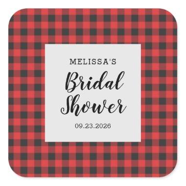 Bridal Shower Plaid Black Red Buffalo Lumberjack Square Sticker