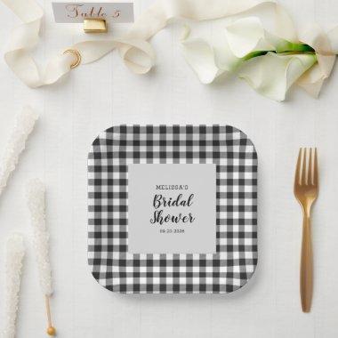 Bridal Shower Plaid Black White Gingham Paper Plates