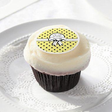 Bridal Shower Polka Dot Personalized Lemon Yellow Edible Frosting Rounds