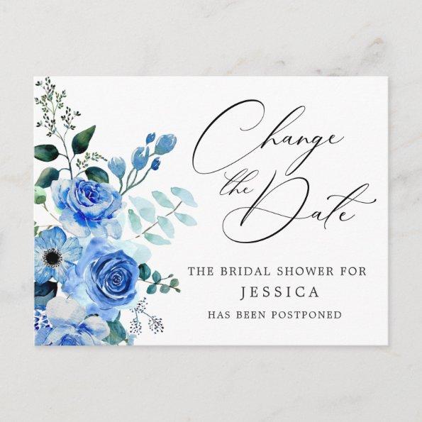 Bridal Shower Postponed Date Elegant Blue Roses PostInvitations