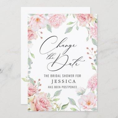 Bridal Shower Postponed Date Elegant Blush Roses Invitations