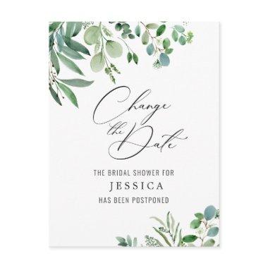 Bridal Shower Postponed Date Elegant Eucalyptus PostInvitations