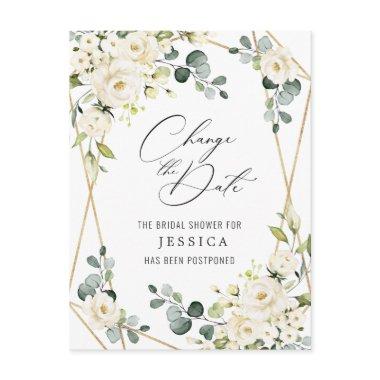 Bridal Shower Postponed Date Elegant White Roses PostInvitations