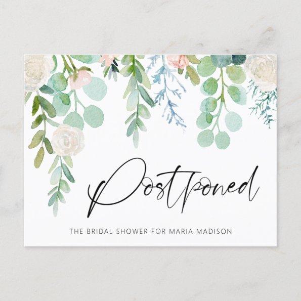 Bridal Shower Postponed Watercolor Floral Greenery Announcement PostInvitations