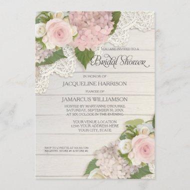 Bridal Shower Pretty Flower Vintage Lace Hydrangea Invitations