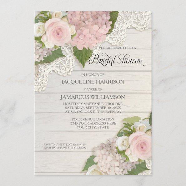 Bridal Shower Pretty Flower Vintage Lace Hydrangea Invitations