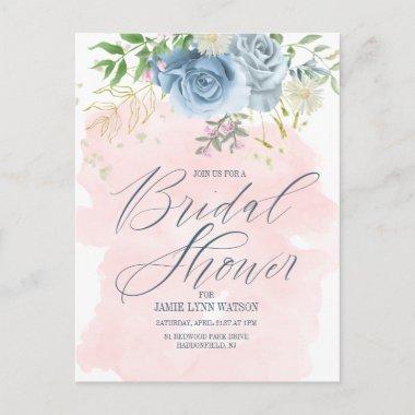 Bridal Shower | Pretty Watercolor Blue Roses PostInvitations
