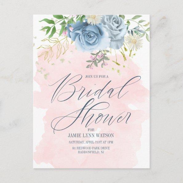 Bridal Shower | Pretty Watercolor Blue Roses PostInvitations
