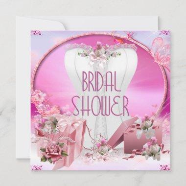 Bridal Shower Pretty White Pink Corset Floral Invitations