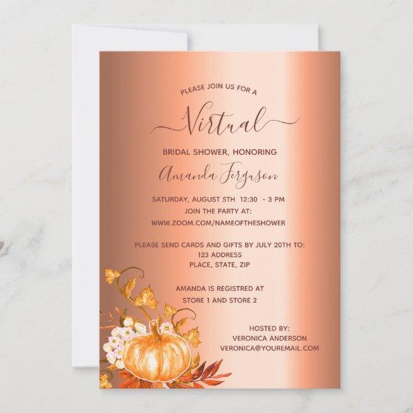 Bridal Shower pumpkin fall copper country virtual Invitations
