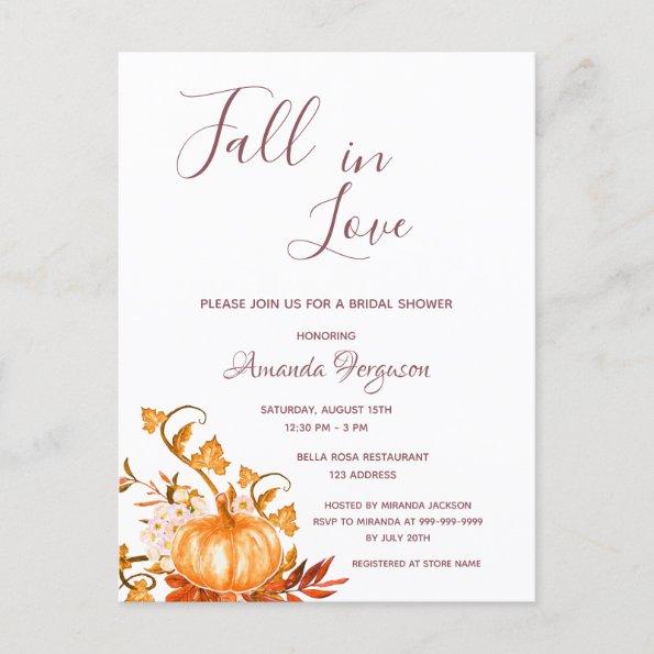 Bridal Shower pumpkin fall golden white invitation PostInvitations