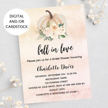 Bridal shower pumpkin fall in love cream blush Invitations