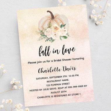 Bridal shower pumpkin fall in love cream blush invitation postInvitations
