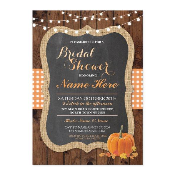 Bridal Shower Pumpkin Fall Wood Burlap Invitations