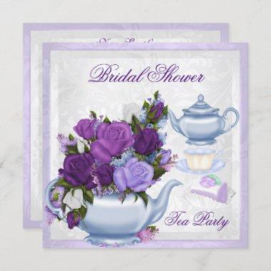 Bridal Shower Purple Blue Floral Tea Party Invitations