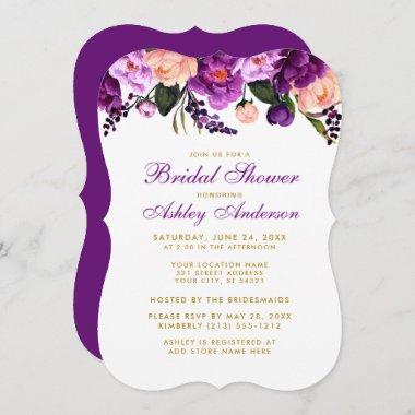Bridal Shower Purple Gold Floral Invite BP