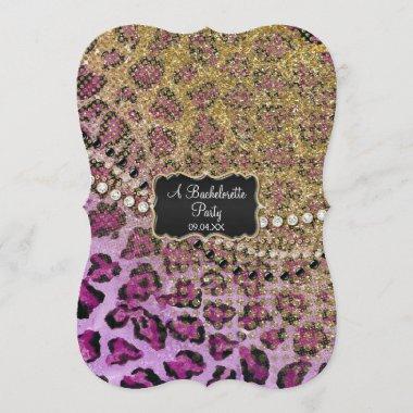 Bridal Shower Purple Gold Leopard Animal Print Invitations