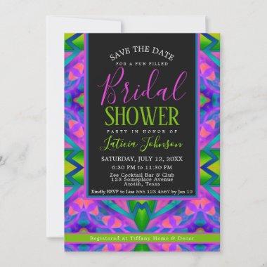 Bridal Shower • Purple Green Hippie Trance Party Invitations