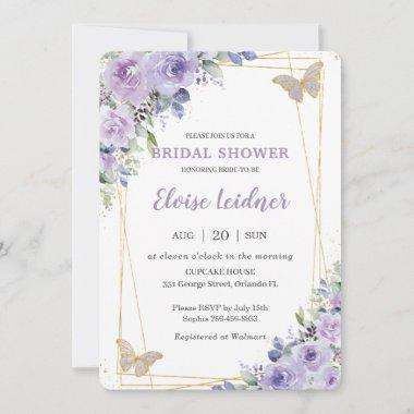 Bridal Shower Purple Lilac Floral Butterflies Invitations