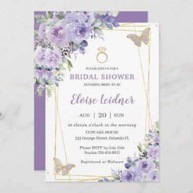 Bridal Shower Purple Lilac Floral Butterflies Ring Invitations