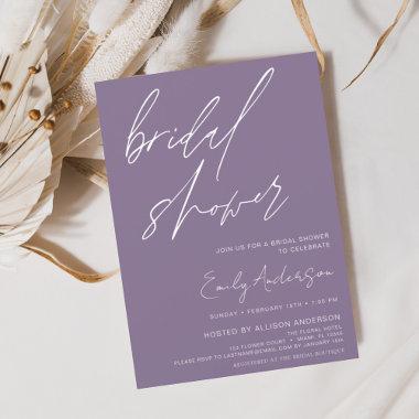 Bridal Shower Purple Script Minimalist Invitations