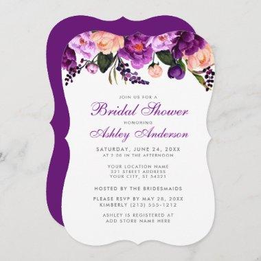 Bridal Shower Purple Silver Floral Invite BP