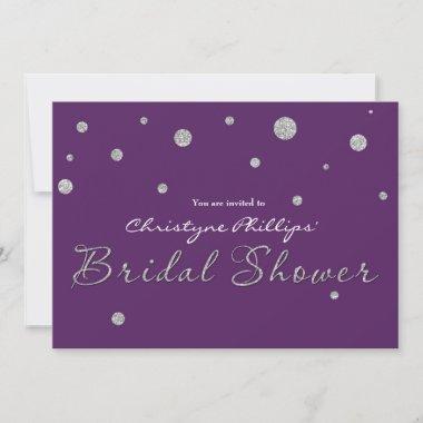 BRIDAL SHOWER Purple & Silver Glitter Modern Invitations