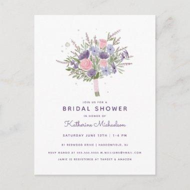 BRIDAL SHOWER | Purple Watercolor Bride's Bouquet PostInvitations