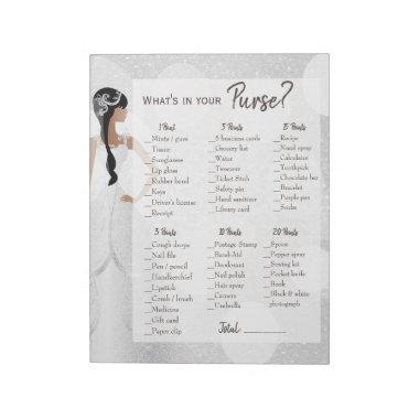 Bridal Shower Purse Game - White Glitter Notepad