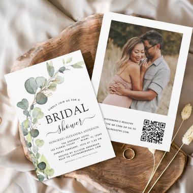 Bridal Shower QR Code Photo Eucalyptus Invitations
