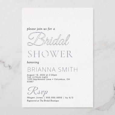 Bridal Shower Real Silver Foil Invitations